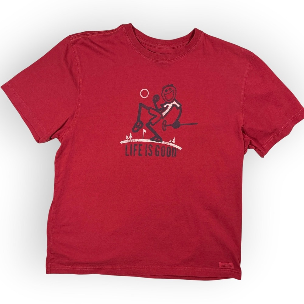 Life Is Good Mens Golf Jake Graphic T-Shirt Burgundy Red Classic Fit Large